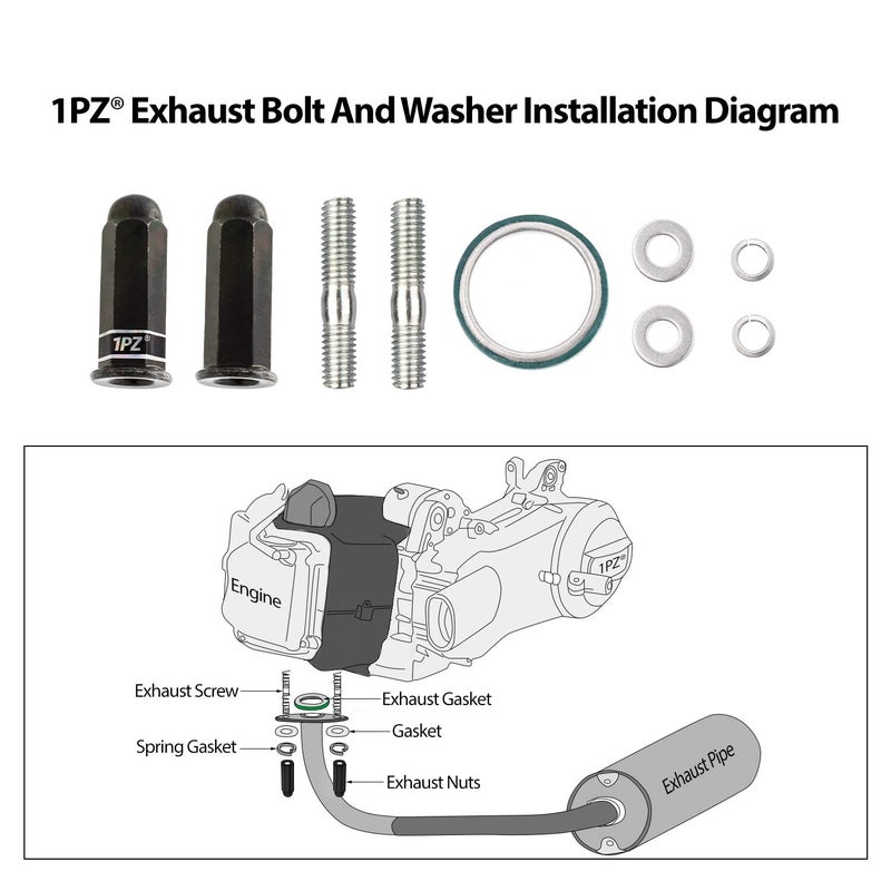 1PZ EBG-001 Exhaust Bolt and Gasket for GY6 50 cc 70cc 90 cc 110cc 125 cc 150cc Scooters ATVs Go Karts Moped Quad 4 Wheeler Dune Buggy Sandrail Taotao Sunl Coolster Jonway Roketa - Image 2